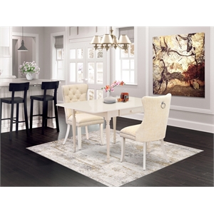 East West Furniture 3-Piece Dining Room Set in Linen White/Light Beige