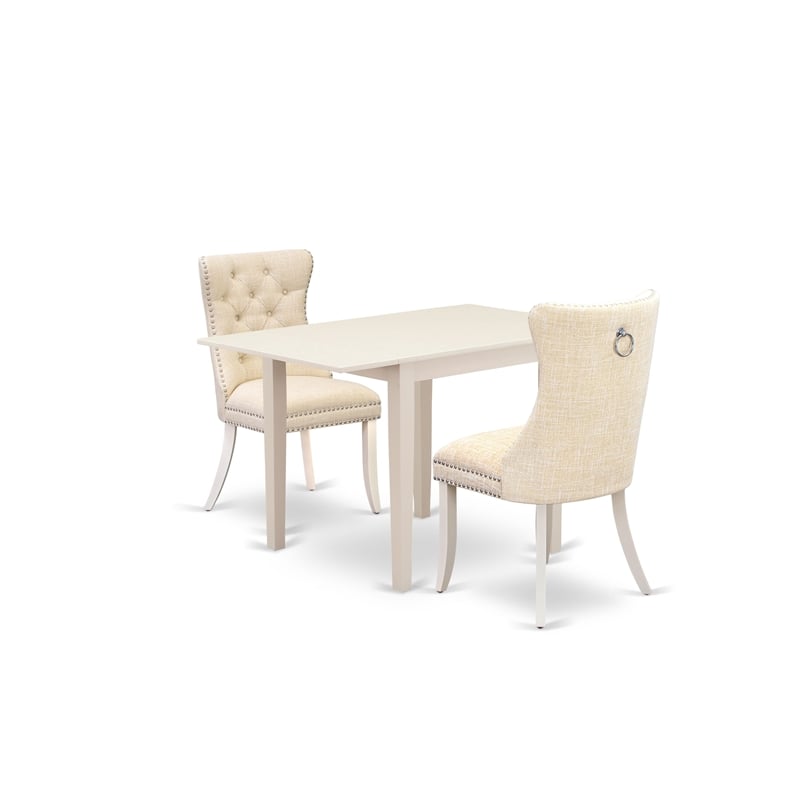 East West Furniture 3-Piece Dining Table Set  in Linen White/Light Beige