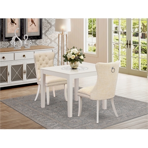 East West Furniture 3-Piece Dining Table Set in Linen White/Light Beige