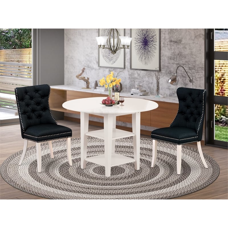 East West Furniture 3-Piece Kitchen Set in Linen White/Black