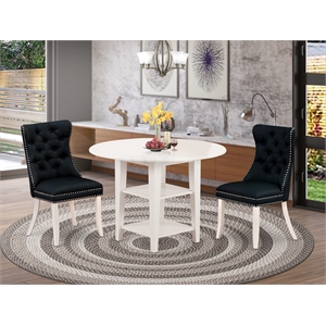 East West Furniture 3-Piece Kitchen Set in Linen White/Black