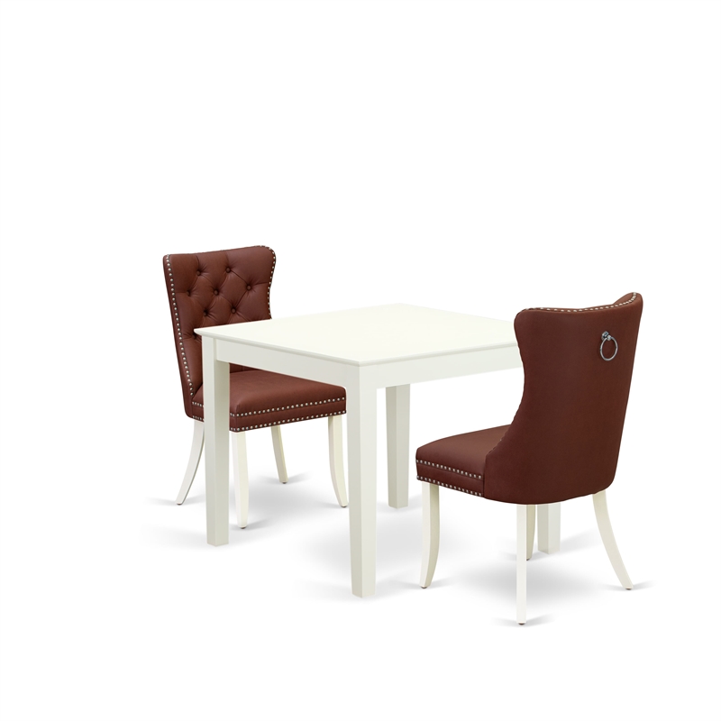 East West Furniture 3-Piece Dinette Set for Small Spaces in Linen White/Burgundy