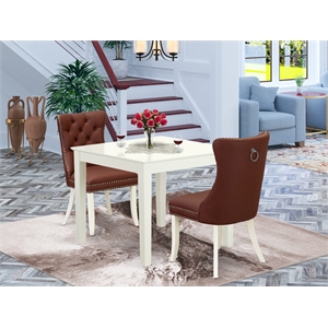 East West Furniture 3-Piece Dinette Set for Small Spaces in Linen White/Burgundy
