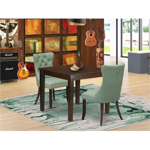 East West Furniture 3-Piece Dinette Set in Mahogany/Willow Green