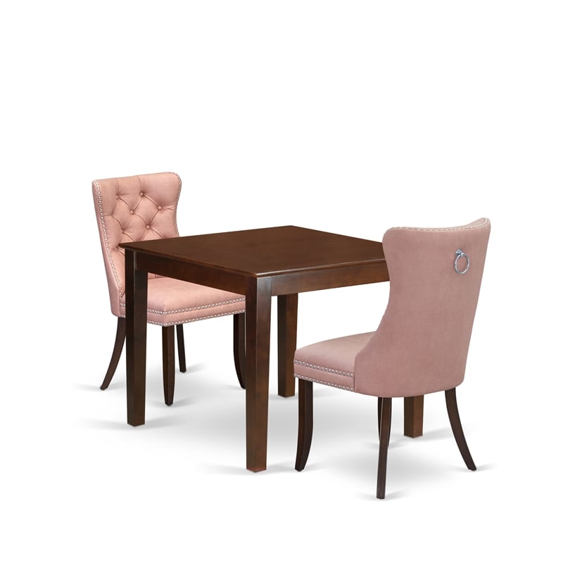 East West Furniture 3-Piece Dining Table Set in Mahogany/Beige Red