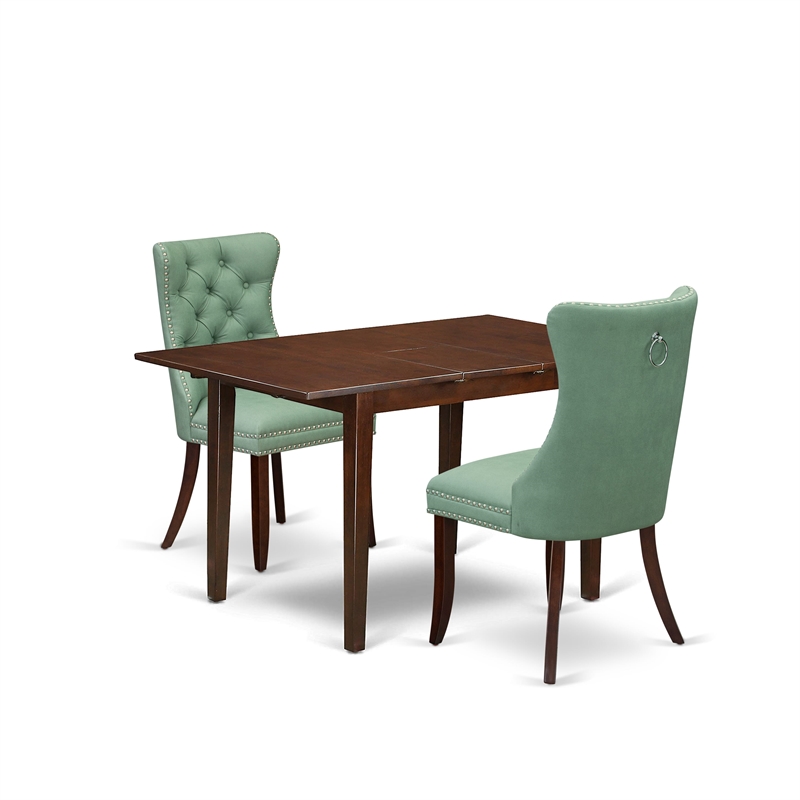 East West Furniture 3-Piece Kitchen Table Set in Mahogany/Willow Green