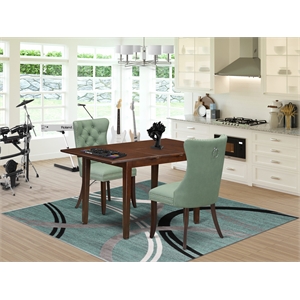 East West Furniture 3-Piece Kitchen Table Set in Mahogany/Willow Green