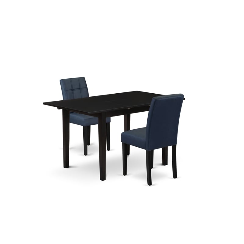 East West Furniture 3-Piece Dining Set in Black/Dark Navy Blue