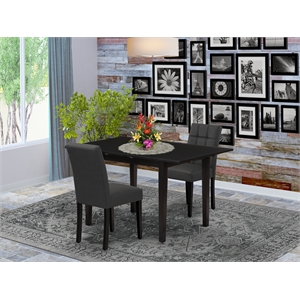 East West Furniture 3-Piece Dining Table Set in Black/Dark Gray