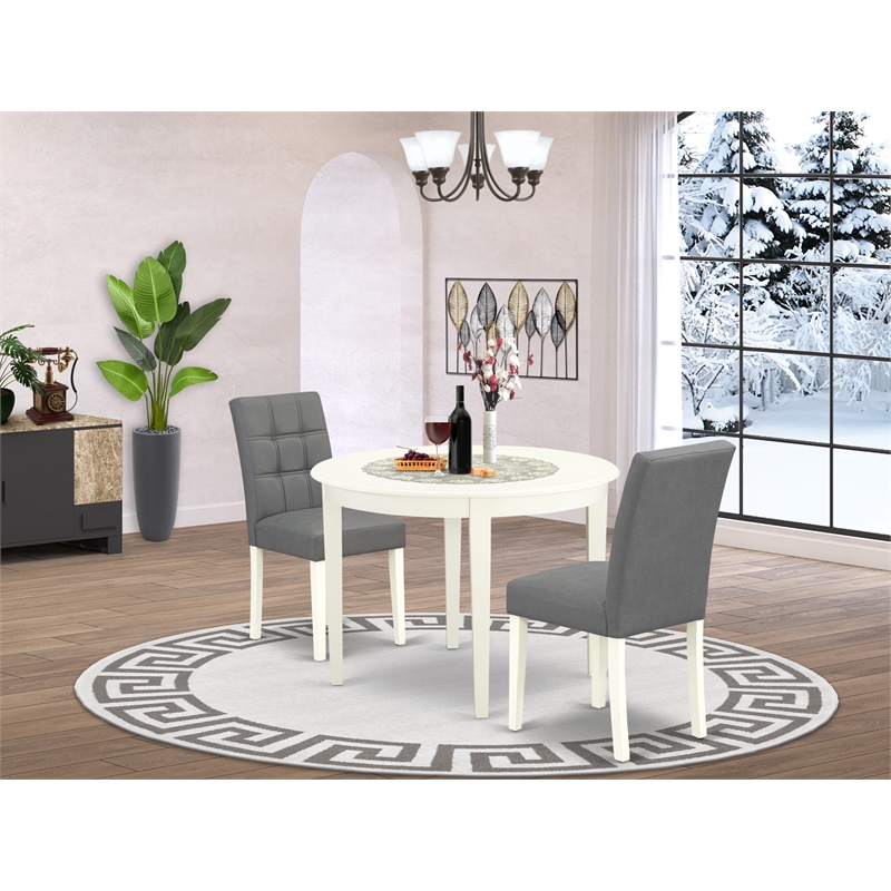 East West Furniture 3-Piece Dinette Set in Linen White/Platinum Gray
