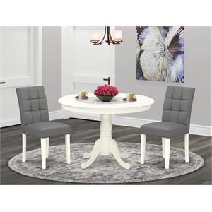 East West Furniture 3-Piece Kitchen Table Set in Linen White/Platinum Gray