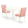 East West Furniture 3-Piece Dining Table Set  in Linen White/Beige Red