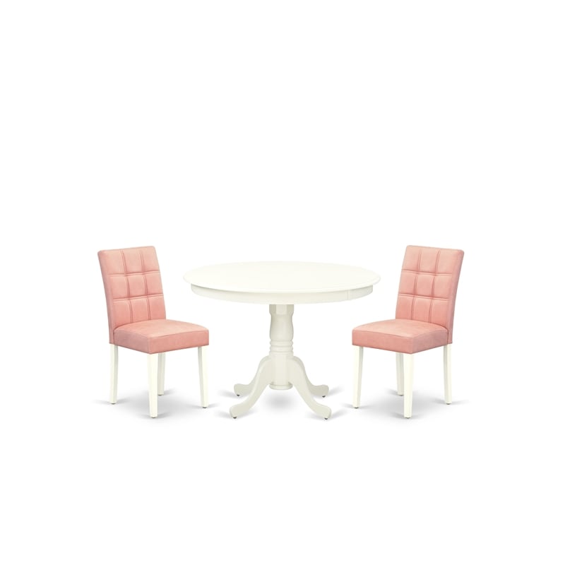 East West Furniture 3-Piece Dining Table Set in Linen White/Beige Red
