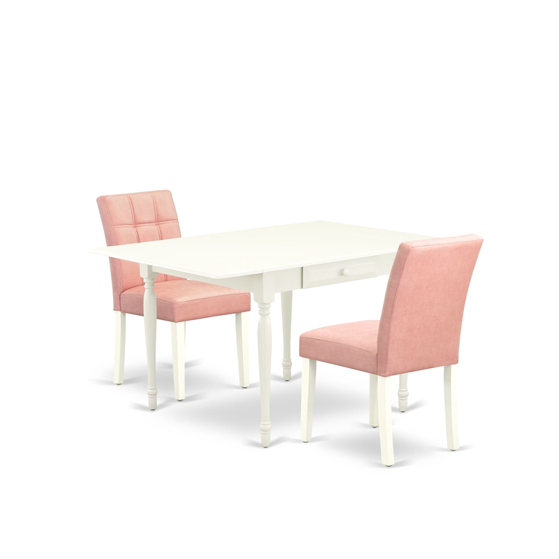 East West Furniture 3-Piece Dining Table Set in Linen White/Beige Red