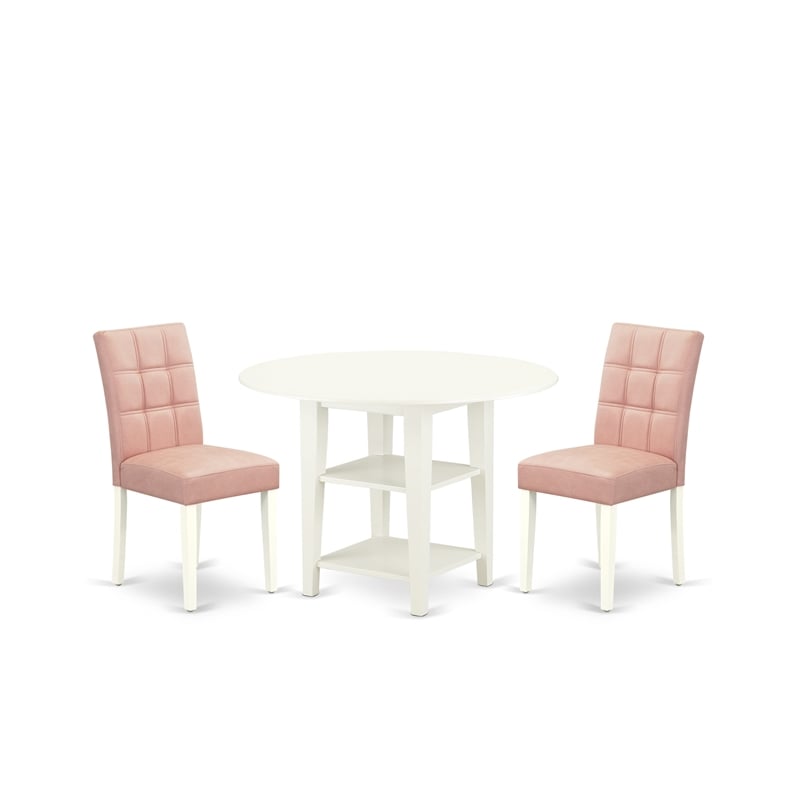 East West Furniture 3-Piece Dining Table Set in Linen White/Beige Red
