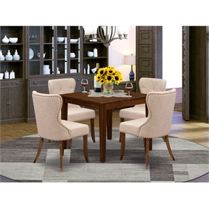 East West Furniture 5-Piece Dinette Set in Antique Walnut/Light Tan
