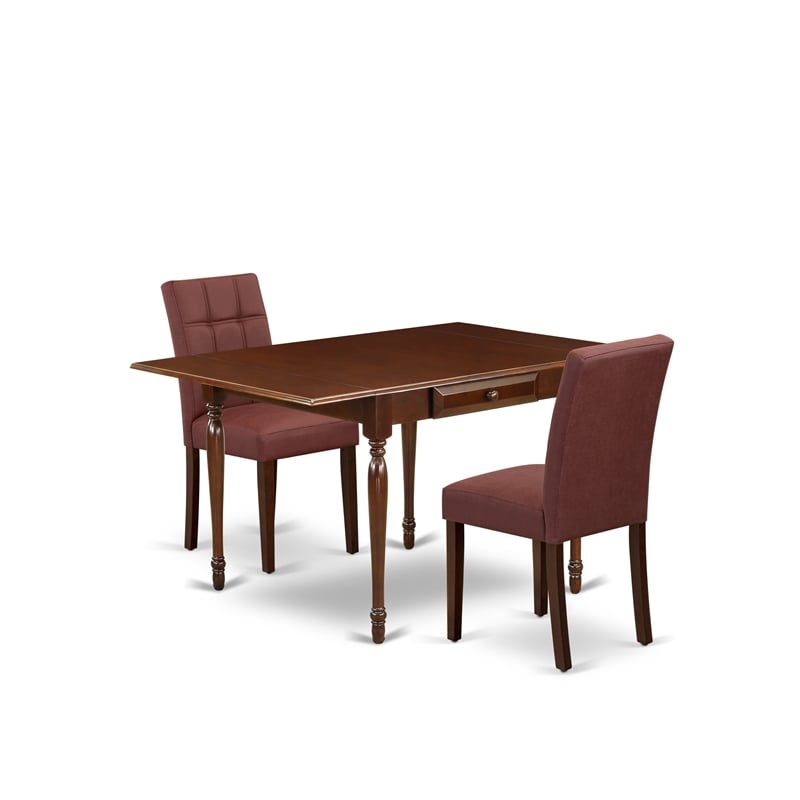 East West Furniture 3-Piece Dining Set in Mahogany/Burgundy