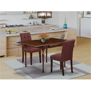 East West Furniture 3-Piece Dining Set in Mahogany/Burgundy