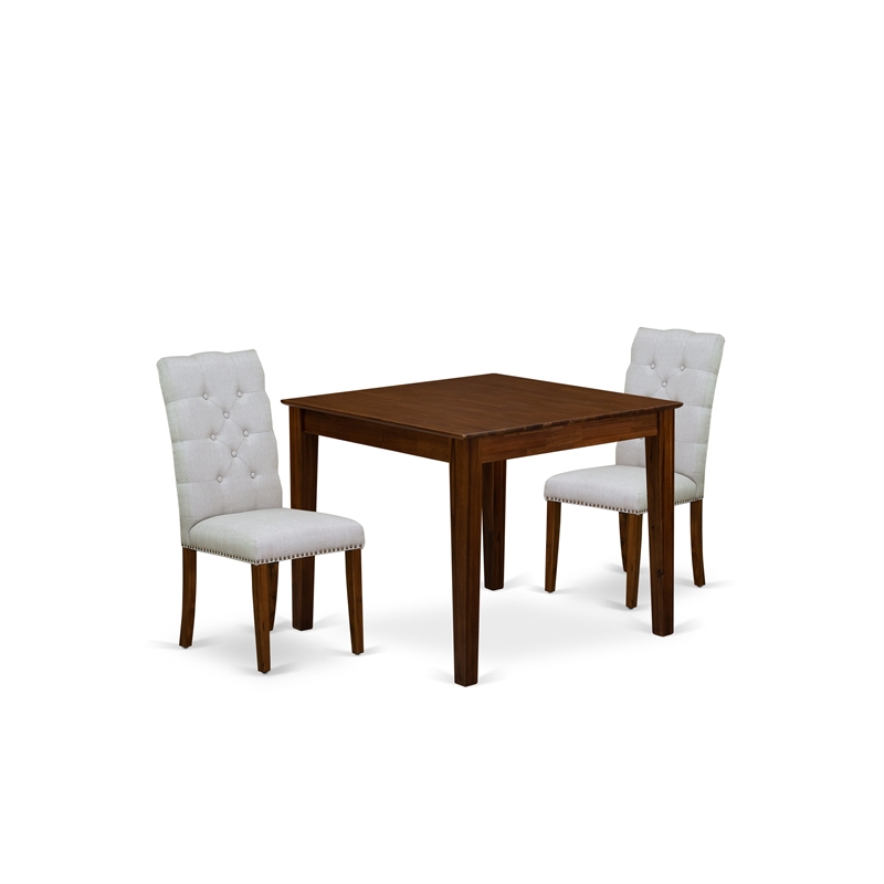 East West Furniture 3-Piece Dining Table Set  in Antique Walnut/Grey