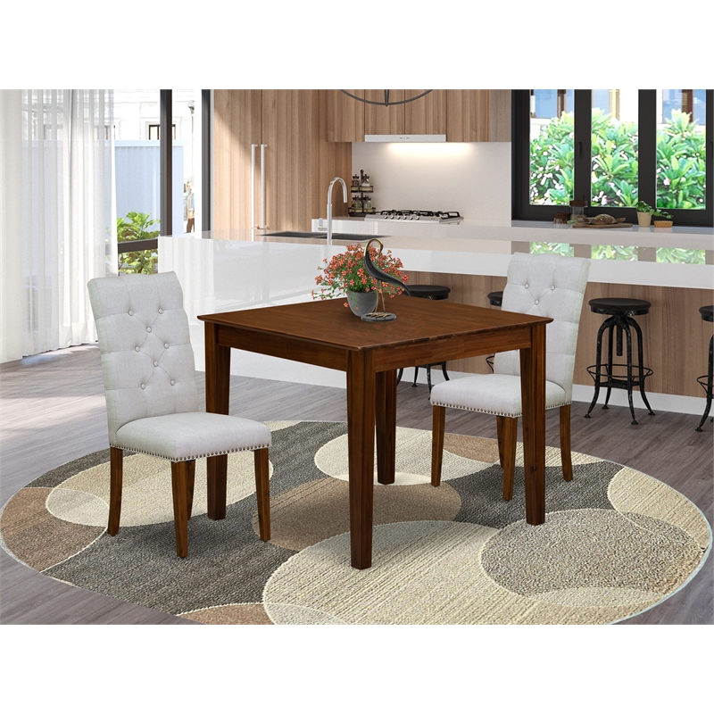 East West Furniture 3-Piece Dining Table Set  in Antique Walnut/Grey