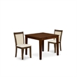 East West Furniture 3-Piece Dining Table Set  in Antique Walnut/Light Beige