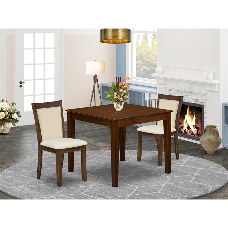 East West Furniture 3-Piece Dining Table Set  in Antique Walnut/Light Beige