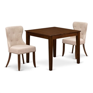 East West Furniture 3-Piece Dining Set in Antique Walnut/Light Tan