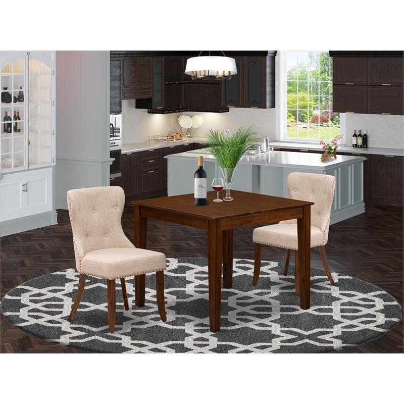 East West Furniture 3-Piece Dining Set in Antique Walnut/Light Tan