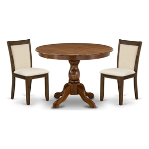 East West Furniture 3-Piece Dinette Set in Antique Walnut/Light Beige