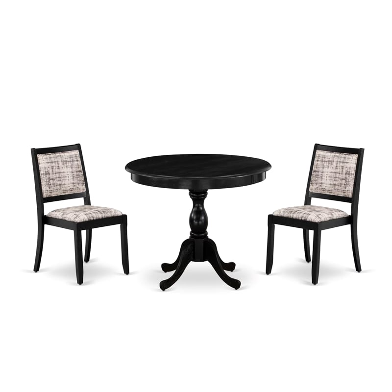 East West Furniture Antique 3-Piece Modern Dining Set in Black Finish