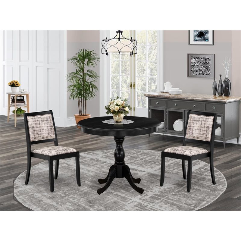 East West Furniture Antique 3-Piece Modern Dining Set in Black Finish