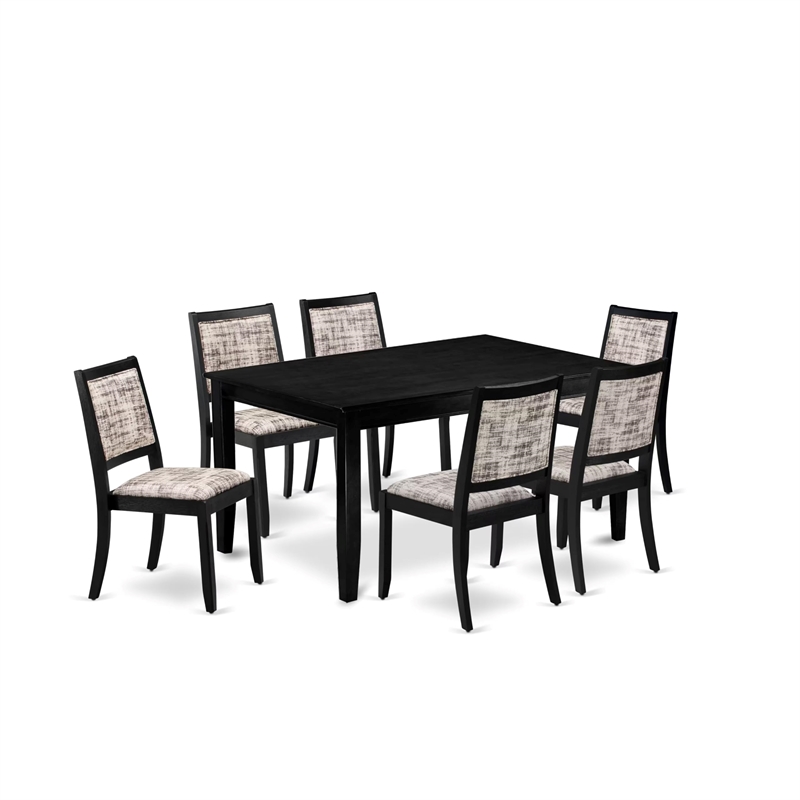 East West Furniture Dudley 7-Piece Dining Table Set in Black Finish