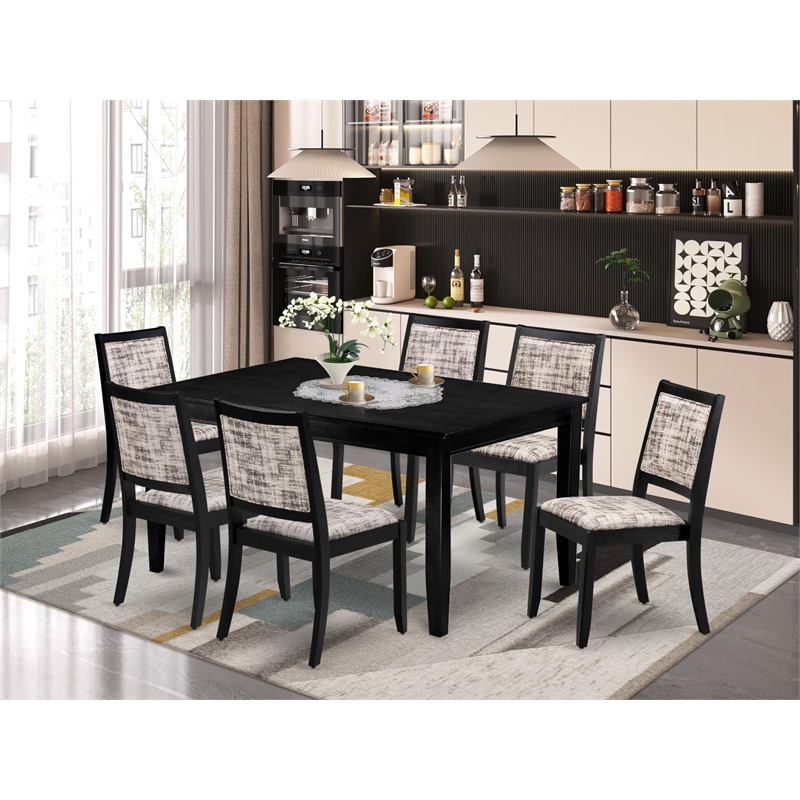 East West Furniture Dudley 7-Piece Dining Table Set in Black Finish