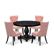 East West Furniture Ferris 5 Piece Round Kitchen Table Set in Black Finish