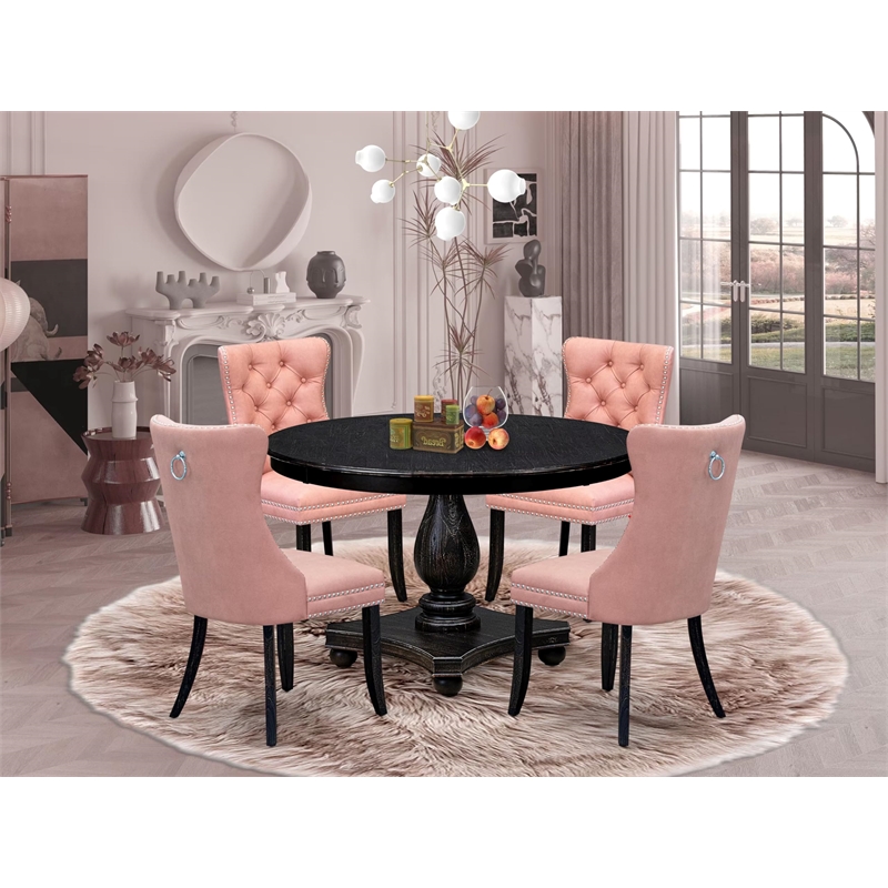 East West Furniture Ferris 5 Piece Round Kitchen Table Set in Black Finish