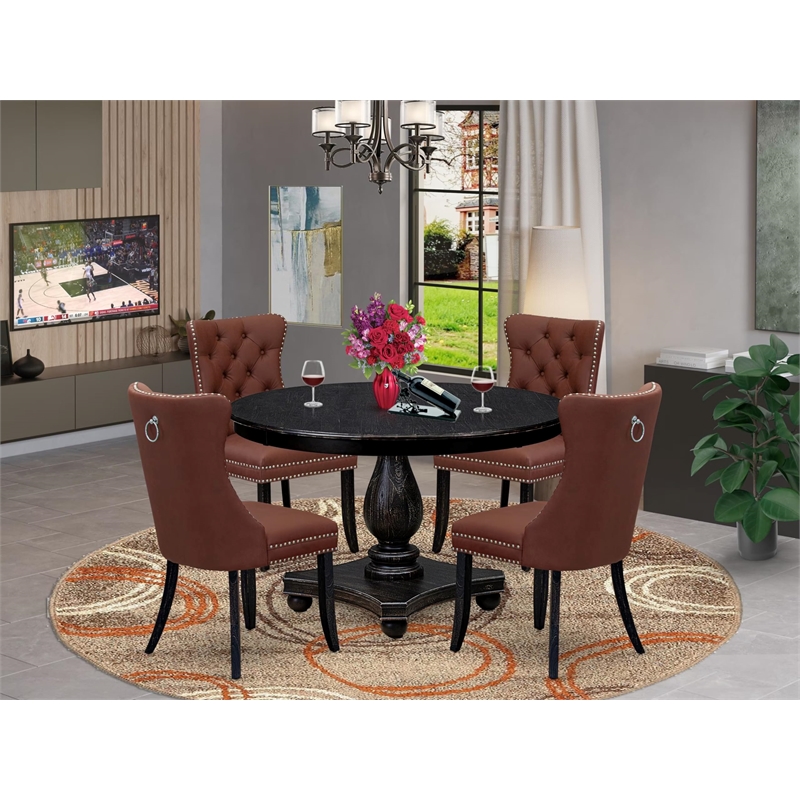 East West Furniture Ferris 5 Piece Round Kitchen Set in Black Finish