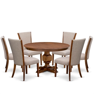 East West Furniture Ferris 7 Piece Round Dining Room Set in Walnut Finish