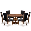 East West Furniture Ferris 7 Piece Round Dining Room Set in Walnut Finish
