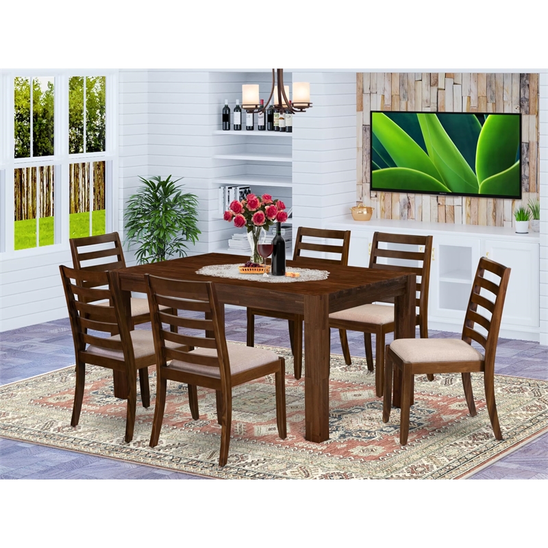 East West Furniture Celina 7 Piece A Dining Table Set in Walnut Finish