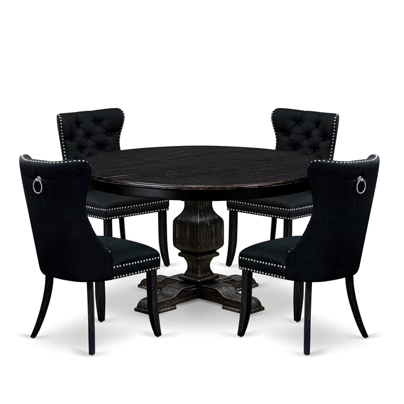 East West Furniture Ferris 5 Piece Round Kitchen Table Set in Black Finish
