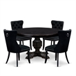 East West Furniture Ferris 5 Piece Round Kitchen Table Set in Black Finish