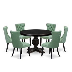 East West Furniture Ferris 7 Piece Round Dining Set in Black Finish