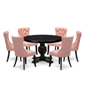 East West Furniture Ferris 7 Piece Round Dining Room Set in Black Finish