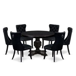 East West Furniture Ferris 7 Piece Round Kitchen Set in Black Finish