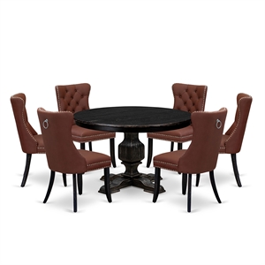 East West Furniture Ferris 7 Piece Round Dining Set in Black Finish