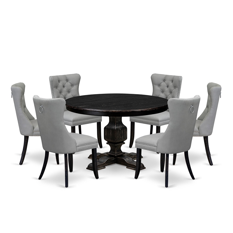 East West Furniture Ferris 7 Piece Round Kitchen Table Set in Black Finish