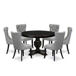 East West Furniture Ferris 7 Piece Round Kitchen Table Set in Black Finish