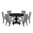 East West Furniture Ferris 7 Piece Round Kitchen Table Set in Black Finish