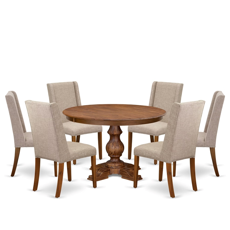East West Furniture Ferris 7-Piece Kitchen Dining Set in Walnut Finish