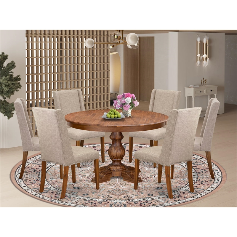 East West Furniture Ferris 7-Piece Modern Dining Table Set in Walnut Finish